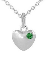 teensy catchy silver heart baby May birthstone necklace